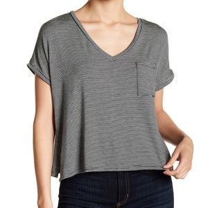 PST by Project Social Striped V-Neck Pocket Tee XL